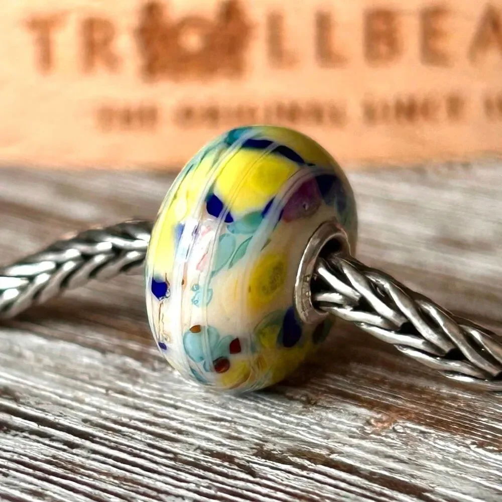 TROLLBEADS TrollStone Striped Cream Yellow Blue Teal Burnt Orange LAA 925S NEW